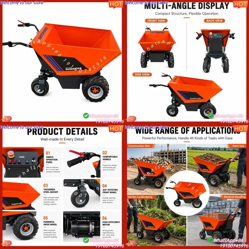 CE Certificate Antspower 2026 500kg Electric Mini Dumper Battery Powered Power Barrow Mini Wheel Loader for Construction