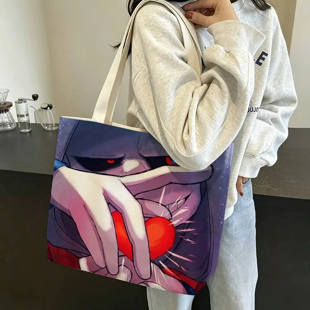 Cute S-Sans GAME U-Undertale Cotton Polyester Zipper Tote Bag Large Capacity Shoulder Shopping Handbag
