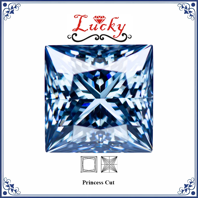 

Moissanite Primary Royal Blue Color VVS1 Princess Cut Beads for Charms Jewelry Making DIY Rings Materials with GRA Certificate