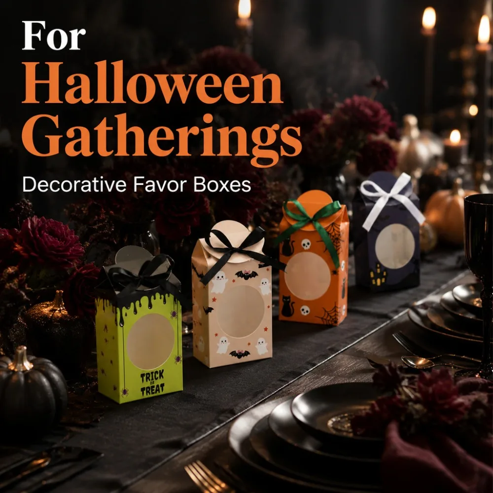 50-100 Pcs Halloween Ghost Bat Cat Skull Print Gift Boxes