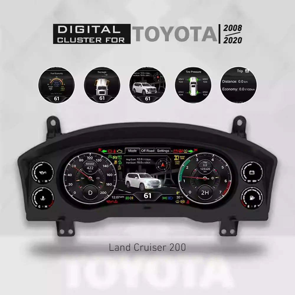 

12,3-дюймовый ЖК-дисплей для Toyota Land Cruiser LC200 2008-2020, цифровая приборная панель, виртуальный кокпит, спидометр
