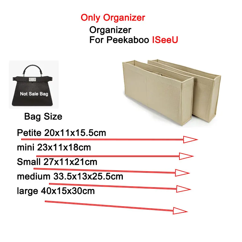 Organizer Insert Fit For Peekaboo ISeeU Tote Bag , Inner Bag Insert Handbag & Tote Purse Inner Pouch Base Shaper