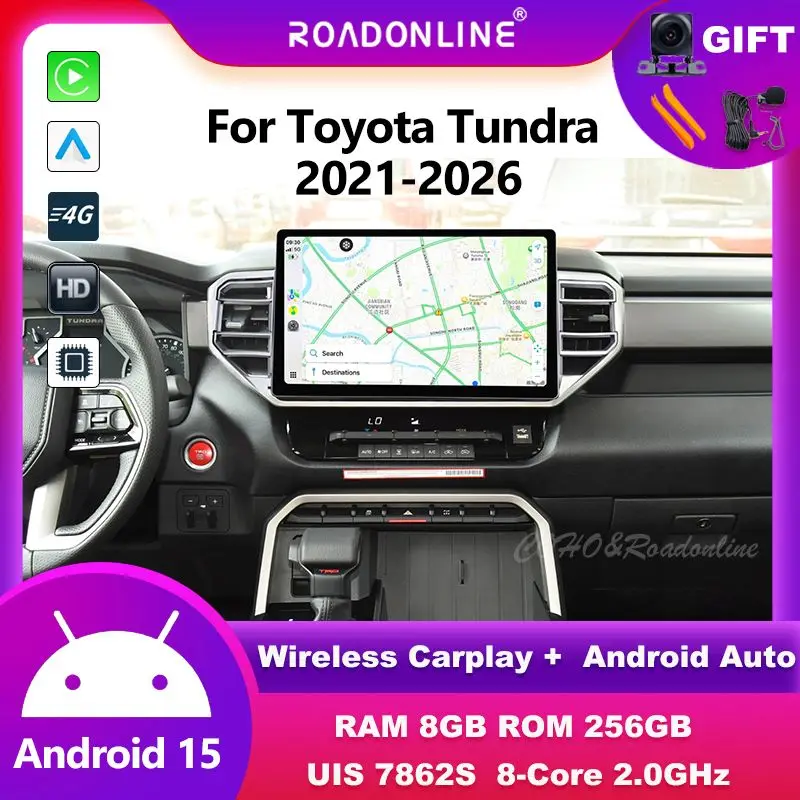 14.6'' QLED Touch Screen Android Car Stereo For Toyota Tundra 2021‑2026 Carplay Auto 4G  GPS WIFI BT Multimedia Player Head Unit