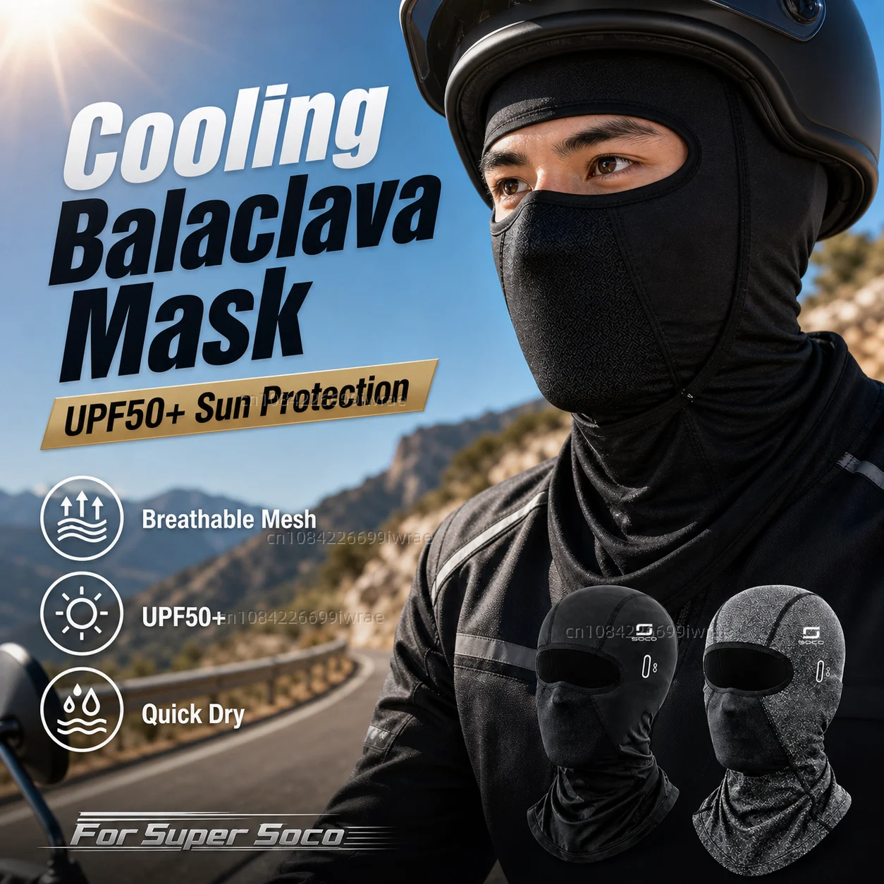 Cooling Motorcycle Balaclava Mask UPF50+ UV Protection Breathable Face Cover Summer For Super Soco CPx CUmini CUx TC 50 TC Max