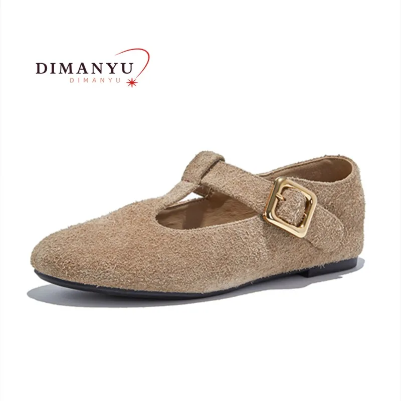 DIMANYU Mary Jane Shoes Women 2025 New Autumn Vintage Ballet Flats Women Casual Genuine Leather Suede Shoes Women