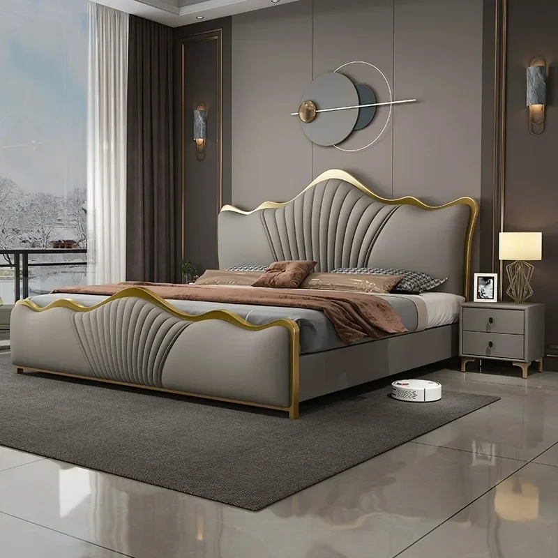 Double 2 People Storage Bed King Size Luxury 180x200cm Headboard Bed Frames Floor Family Hotel Full Size Home Bedroom Furniture
