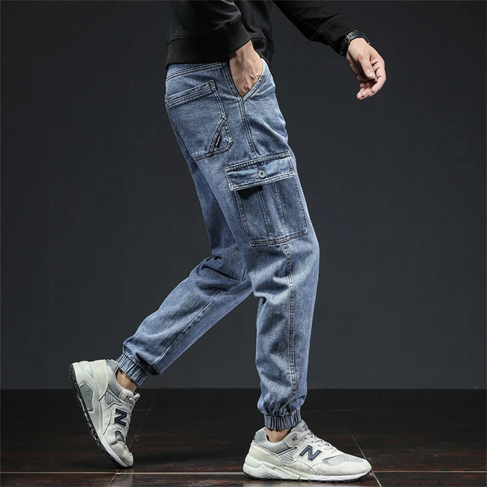 Jean Cargo bleu noir pour homme, Streetwear en Denim, pantalon de jogging, Baggy Harem, pantalon en Jean Harem, printemps été