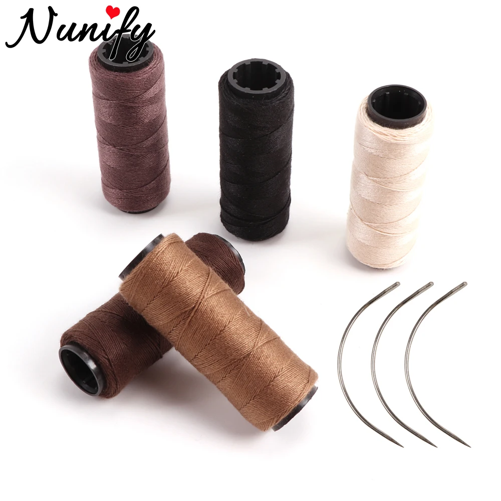 Nunify 3Rolls hair weaving threads with C shape needles sewing waxed thread for hand sewing Professional hair extensions tools