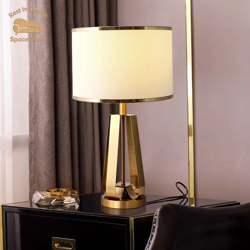 Nordic European simple modern desk bedside lamp warm iron body with luxury lamp bedroom living room sample house furniture