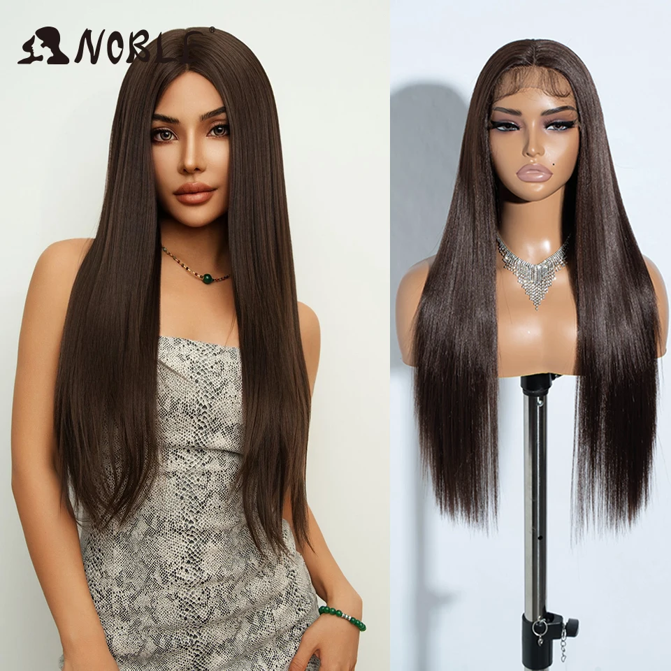 

Noble Synthetic Lace Front Wig 28Inch Long Straight Lace Brown High Density Lace Wigs Cosplay Wig For Women Lace Front Wigs