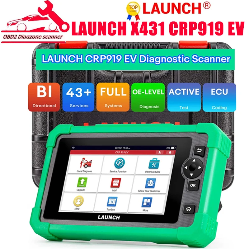 LAUNCH X431 CRP919 EV car Diagnostic Tools Energy Electric Vehicles Scanner All System CAN FD DOIP Active Test Coding