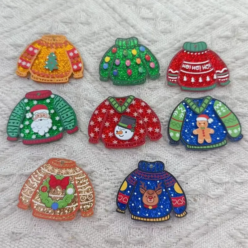 10pcs acrylic Christmas clothes pendant, DIY jewelry making earrings necklace keychain accessories