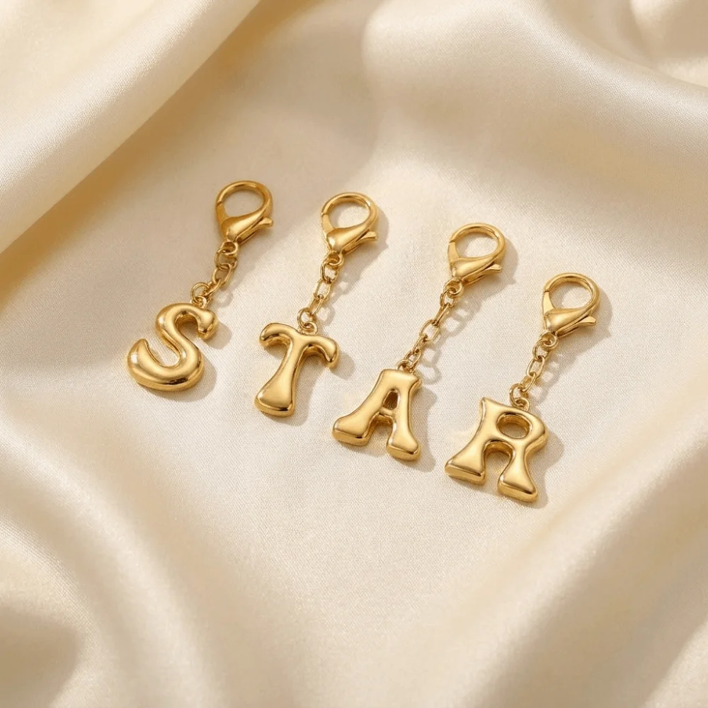 Gold Color 26 Letters Key Chains Metal Lobster Buckle Initial Letter Key Chains Bubble Letter Capital Letter Key Chains Backpack