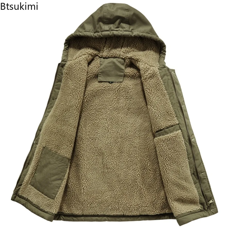New Men's Autumn Winter Sleeveless Parkas Jacket Outdoor Casual Thicken Lamb Fleece Warm Hooded Vest High-Quality Men Vest Coats