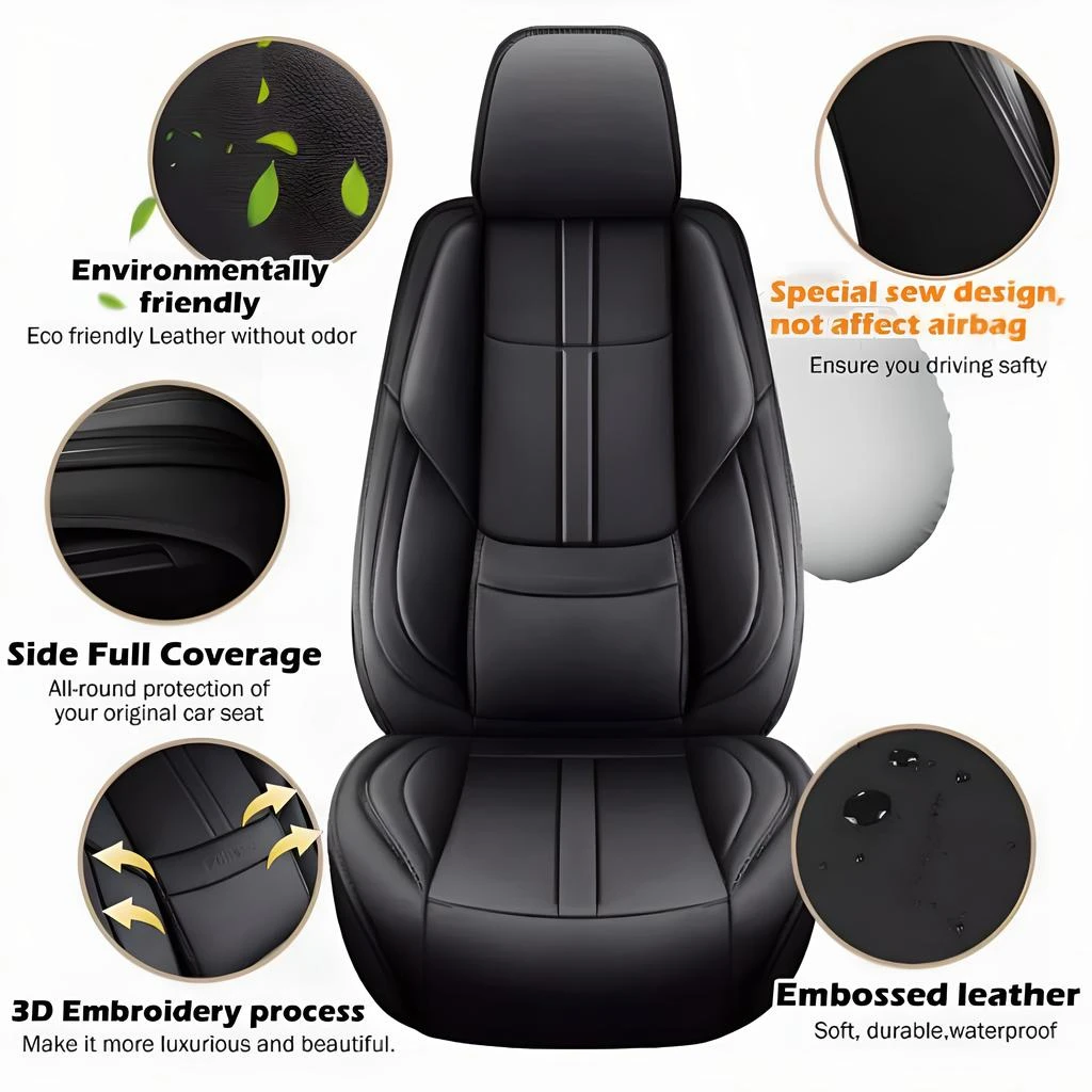 Car Seat Covers For Mercedes Benz Waterproof PU Leather 5 Seats Full Set Black Nappa Style Breathable with Storage Pockets