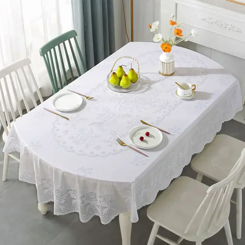 Tablecloth Oval 183cm Lace Pvc Table Cover Floral Printed Water Resistant Europe Style Table Cloth Elegant Table Decrotive Daily