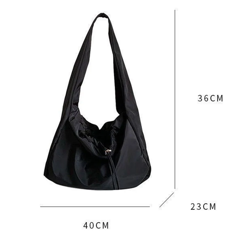 Women Bag Simple Nylon Bucket Fashion Solid Color Elastic Cord Shoulder Bag Purses Handbags Light Luxury Black Tote Bags