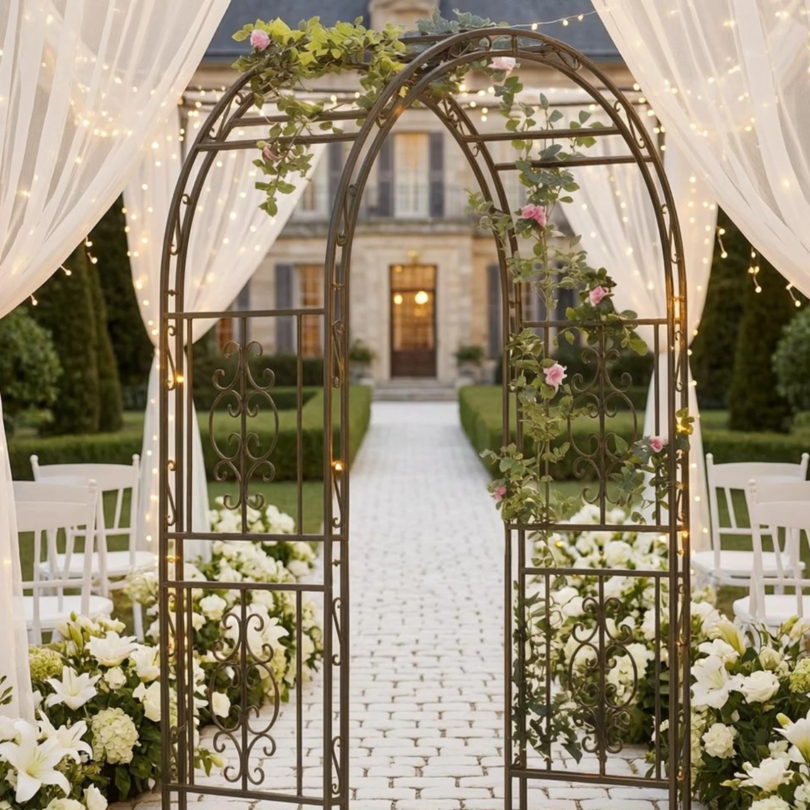 

Iron Garden Arch Freestanding Scrollwork Arch Trellis Arched Trellis Ground Stakes Outdoor Structure Heavy Duty for Park