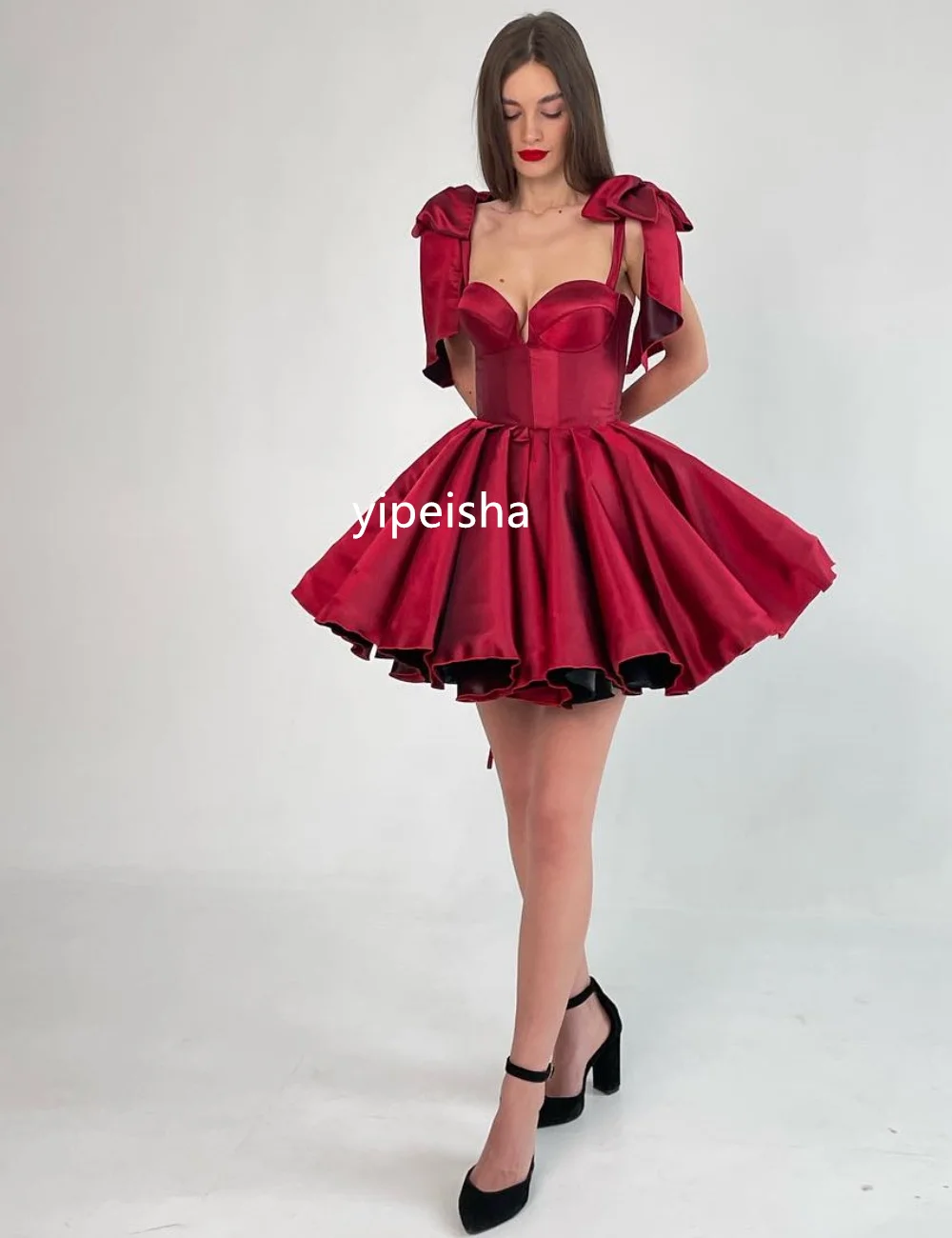 Customized Exquisite Bow A-line Sweetheart Short Dresses Prom Dresses Modern Style Pastrol Unisex Chinese Style Formal Casual Si