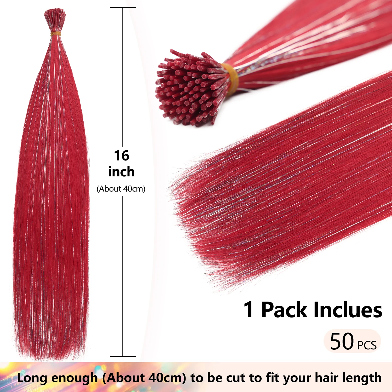 Synthetic Colorful I Tip Hair Mixed Tinsles 50 Strands I Tip Hair Extensions 13 colors available for women girls daily party
