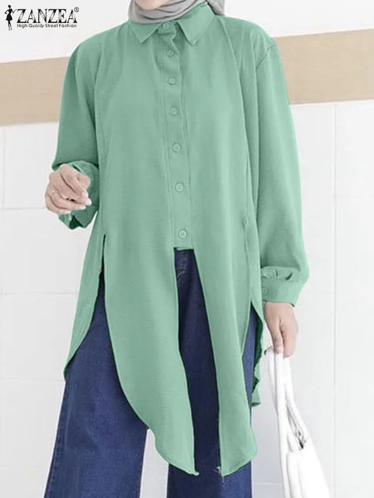 

Women Muslim Blouse ZANZEA Summer 3/4 Sleeve Lapel Neck Tunic Tops Fashion OL Work Shirt Elegant Loose Abaya Isamic Clothing