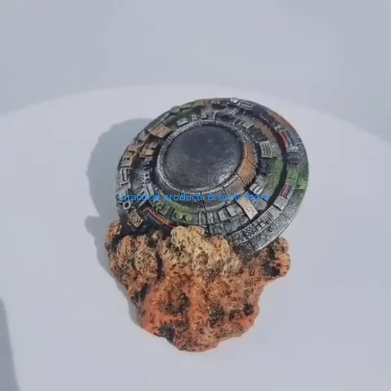 77JB Aquarium Sunken UFO Decorations Resin Spaceship Small Fish for Tank Ornaments