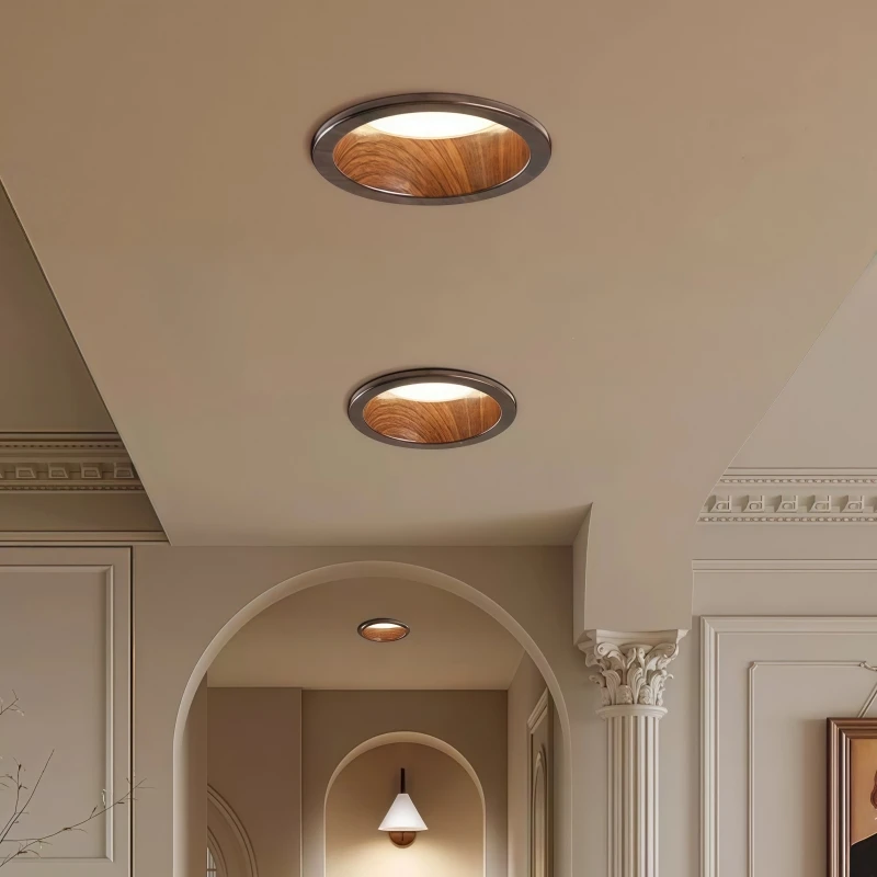 Vintage Wood Grain LED Downlight 7W/12W Retro Recessed Round Spotlight Loft Bedroom Aisle Stair Kitchen Home Decor Ceiling Light
