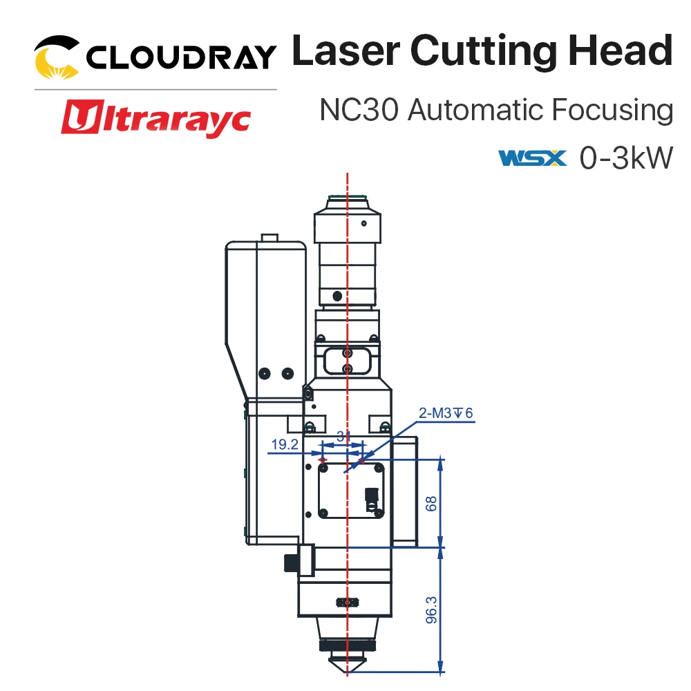 WSX NC30 Cutting Head 0-3KW Automatic Focusing Fiber Laser Cutting Head Max Laser Power 3000W for Metal Cutting Machine