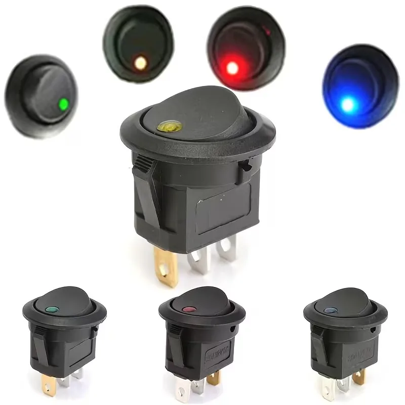 1/20pcs Car Control Switch Round Rocker Dot Boat Illuminated Blue LED Light Toggle ON/OFF Button for Motorcycles Marine Boats