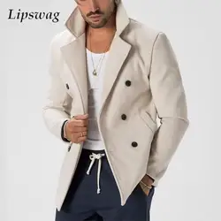 Autumn Winter Outerwear Mens Casual Long Sleeve Button Lapel Slim Blazer Jackets Men Vintage Twill Textured Slim Coats Outerwear