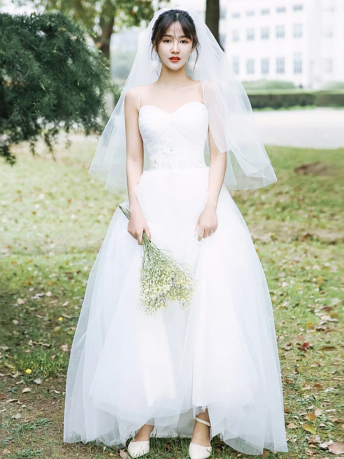 

Baiseoxian Travel Photoaphy Lightweight Wedding Dr Strap Simple Forest System Summer New Bride Main Dr Floor Length