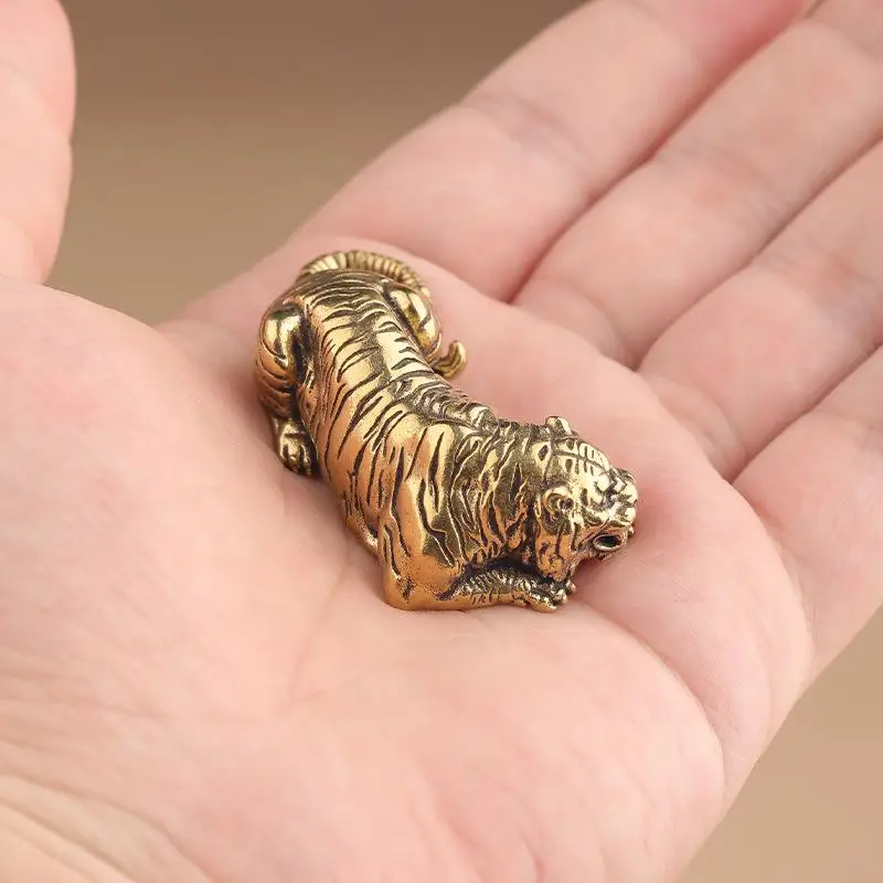1 Pc Vintage Brass Tiger Statue Mini Copper Animal Figurine Desktop Home Decor Gift