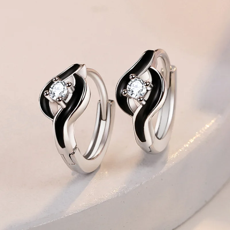 Vintage Black Intertwined Love Heart Ear Buckle Lady Jewelry 925 Sterling Silver Earrings For Women Anniversary Accessories Gift