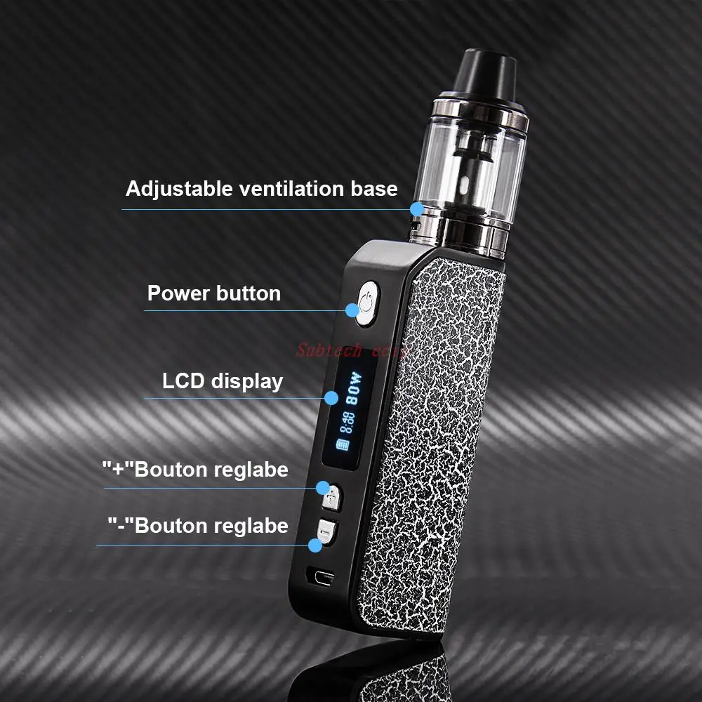 전압 조절식 전자 담배 베이퍼 기화기, 베이프 스모크 키트, 80W 박스 모드, 2200mah 배터리, 2.0ml 무화기, 7W-80W