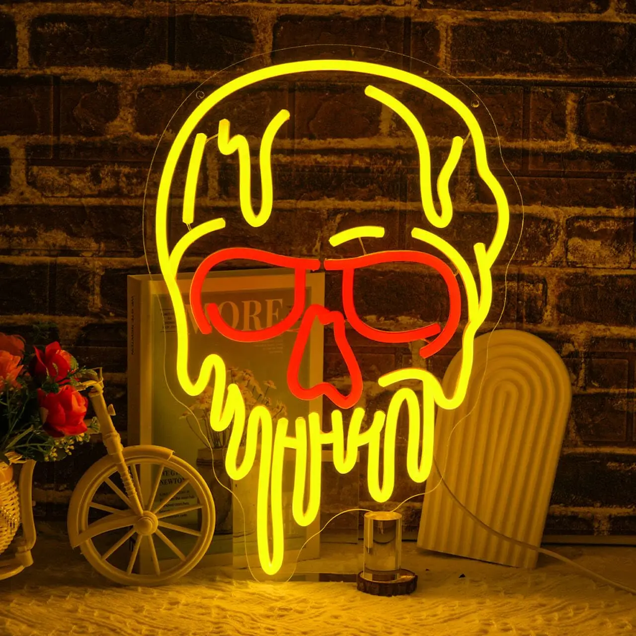 ذوبان الجمجمة LED النيون تسجيل ل جدار ديكور USB بالطاقة عكس الضوء هالوين الرعب تضيء رجل كهف بار الرعب نافذة المنزل ديكور