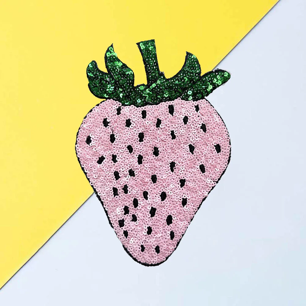 

1 шт. 18*12,5 см розовая вышитая Клубничная блестящая нашивка для пришивания, нашивка для украшения одежды, аппликация для творчества