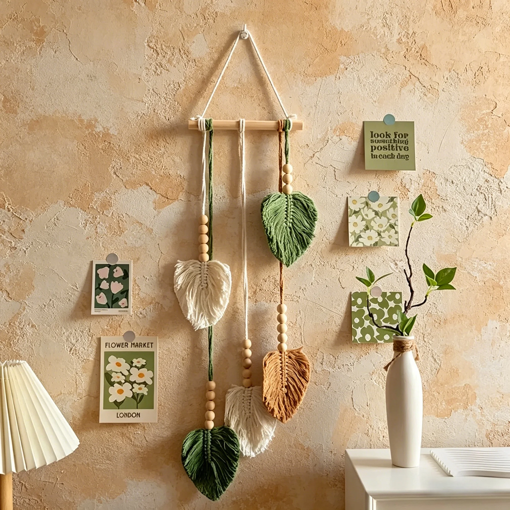 Handmade Woven Leaves Wall Hanging Decor, Macramé Hanging Tapestry for Apartment, Bedroom and Living Room Decoration