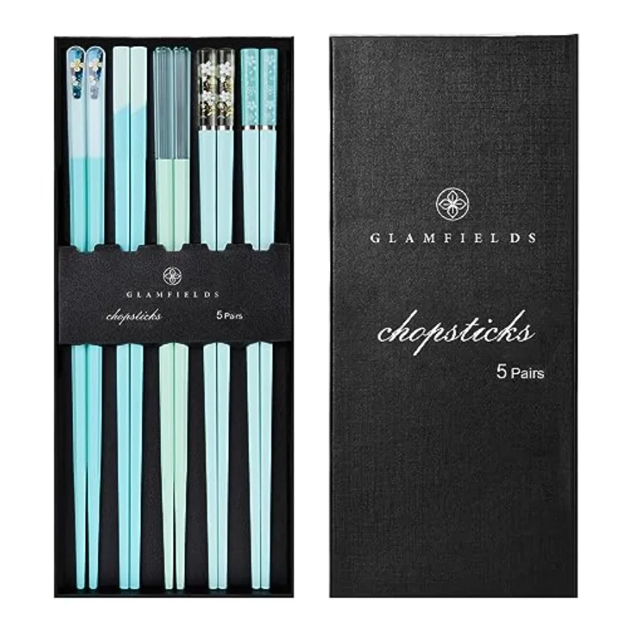 Chopsticks Reusable Dishwasher Safe, 5 Pairs 9.5 Inch Premium Chop Sticks Set for Sushi, Ramen, Asian Cuisine, Matte Non-slip w