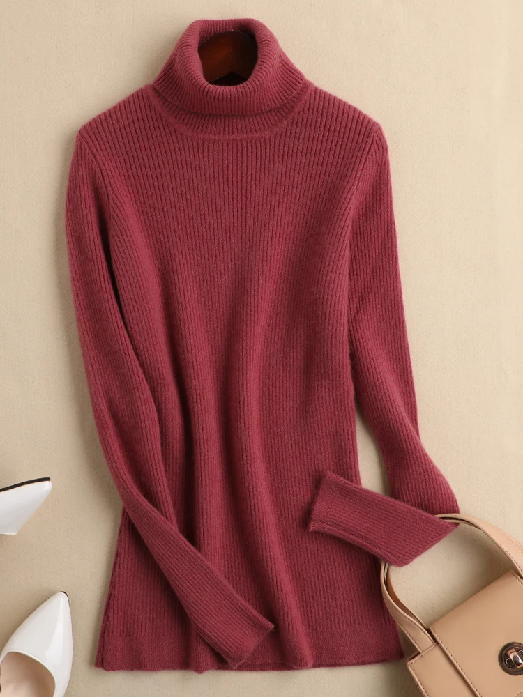 

Women Sweater Turtleneck Long sleeve Kniwear Autumn Winter Basic Bottoming Pullover 100% Cashmere Korean Popular Clothes Tops