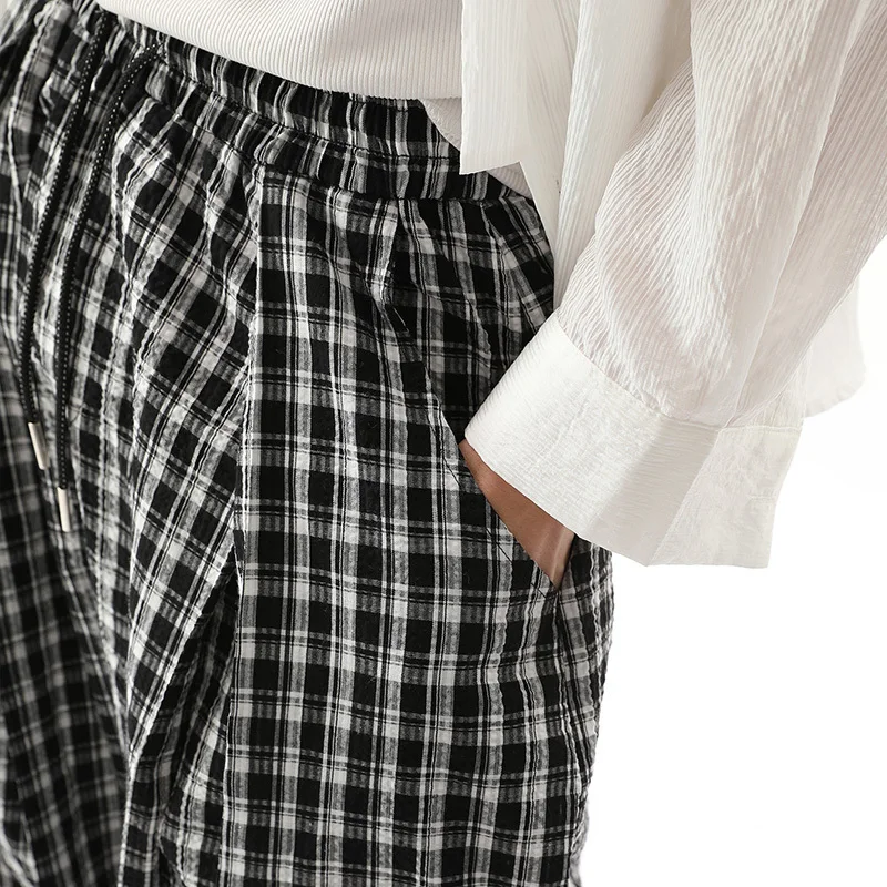 FEWQ Plaid Design Men's Casual Pants Pocket Niche Wide Leg Contrast Color Menswear Loose Straight Male Trousers Tide 24K4072 #6