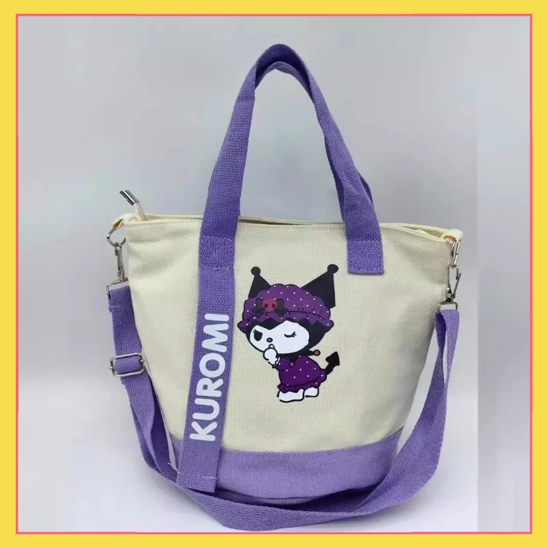 

New Sanrio Kuromi Canvas Hand-held Shoulder Crossbody Bag Cartoon Cute Hand-carrying Commuting Bucket Bag Collection Best Gifts