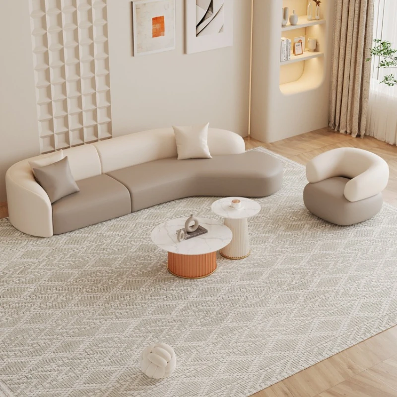 

simple modern Cream style living room sofas combination comfortable Curved soft couch multiple people диван home furniture