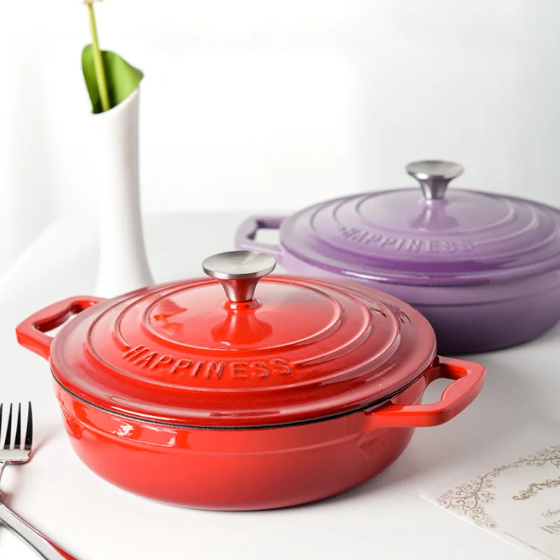 

23CM Purple Seafood Dutch Oven Enameled Cast Iron Soup Pot With Lid Saucepan Casserole Kitchen Accessories Cooking Tools