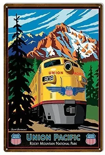 Dark Branches Union Pacific Tin Sign, Union Pacific Reproduction Railroad Metal Sign, 8