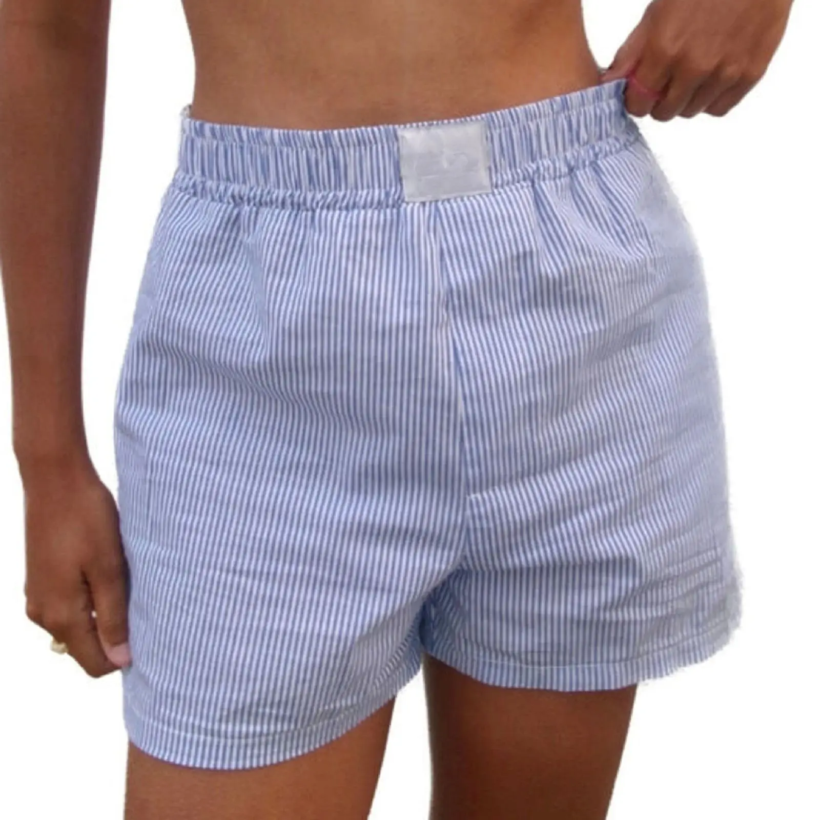 

Women's Elastic Waist Loose Striped orts High Waist Street Sle Casual Pants Summer Collection Non-registered Brand