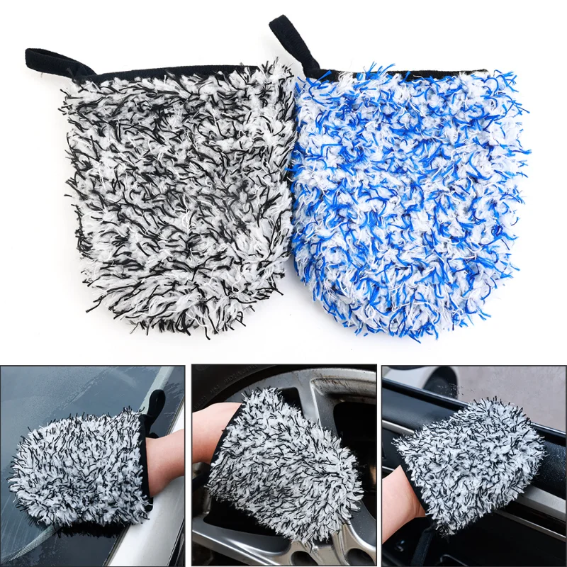 

Two-Sided Microfiber Coral Velvet Car Cleaning Glove Super Soft Auto Wheel Rims Wash Tool Tyre Detailer Wash Glove Accessories