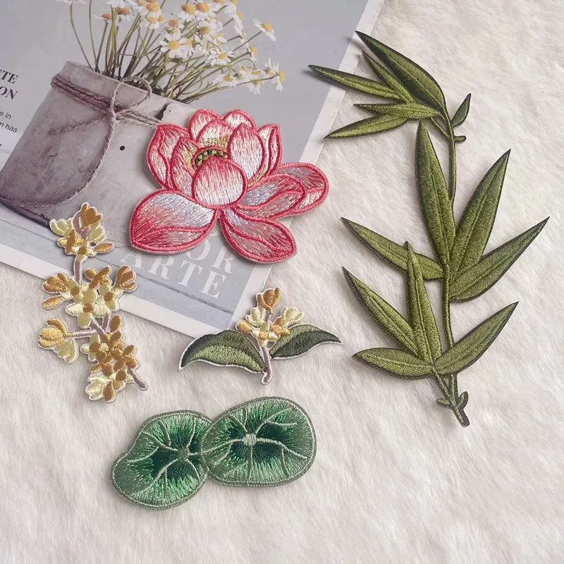 New Fashion High End Chinese Bamboo Lotus Embroidery Hanfu Qipao Chinese Style Decorative Patch