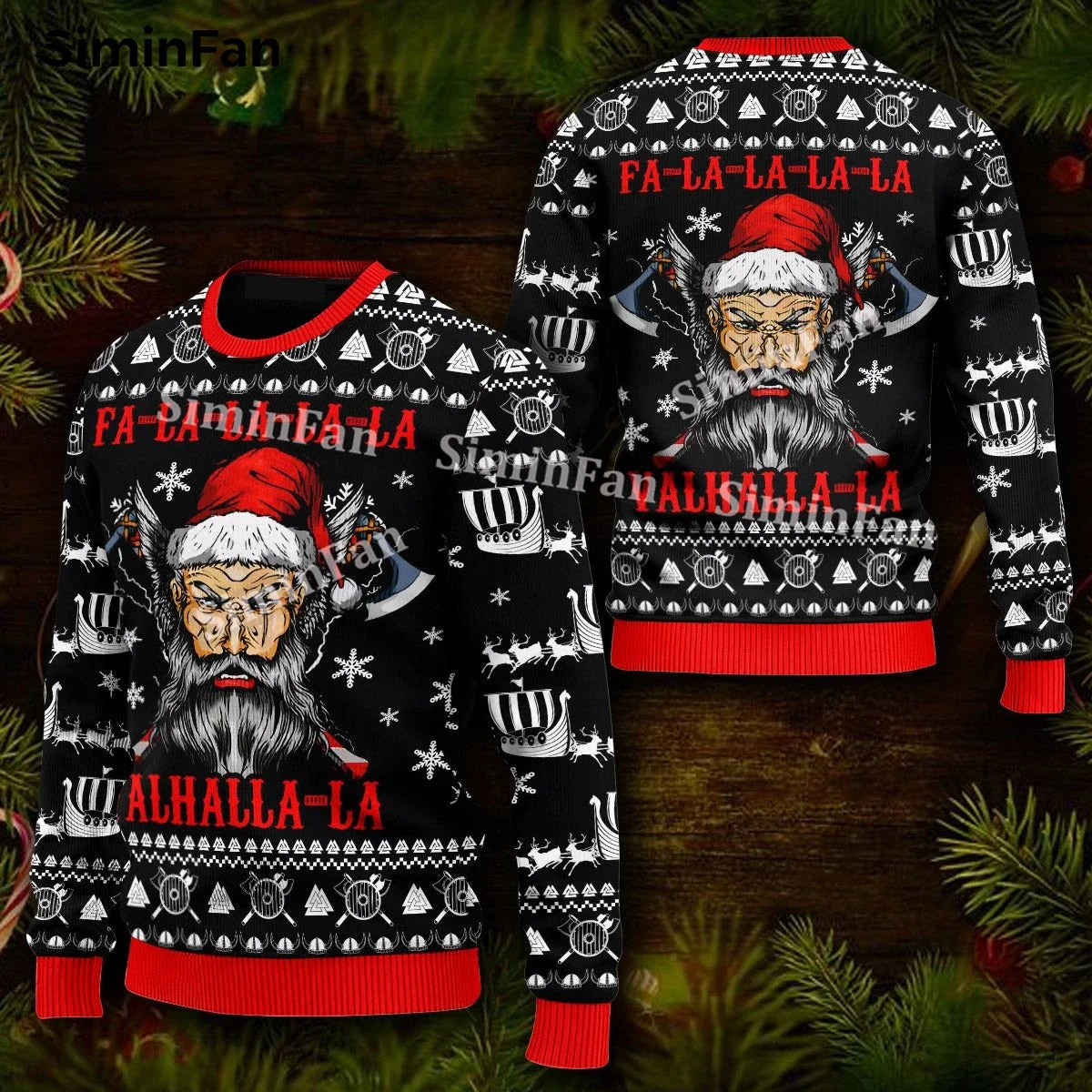 Falalalala Valhallala Santa Viking Ugly Christmas Sweatshirt Jumper 3D Printed Men Pullover Male Long Sleeve Shirt Unisex Top-1