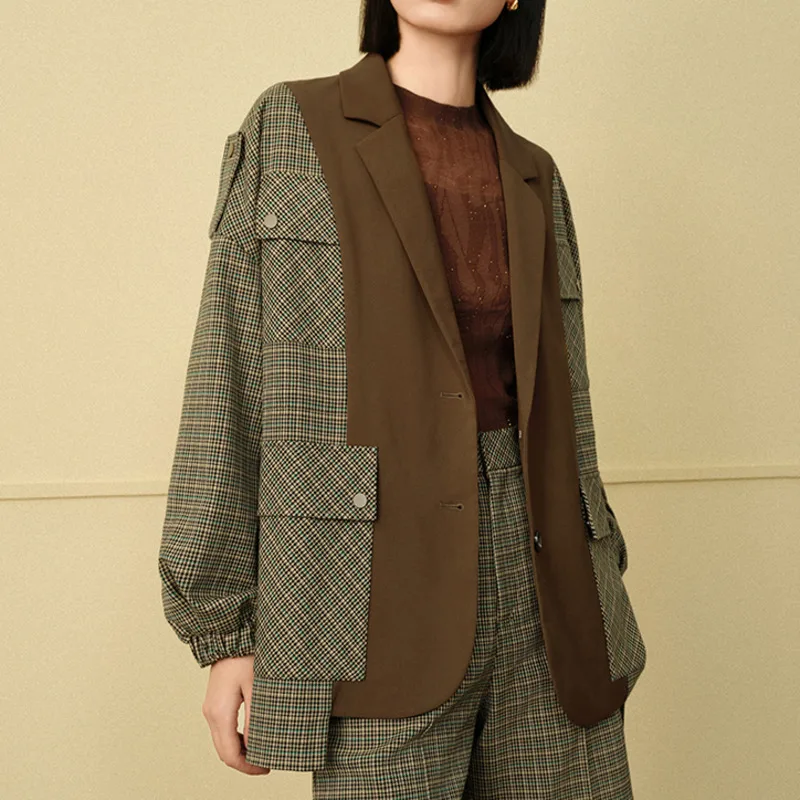 BJTZ Designer-Damen-Blazer mit unregelmäßigem, gespleißtem Farbblock, 2025, Sommermode, trendige, leichte, asymmetrische Stretch-Jacke
