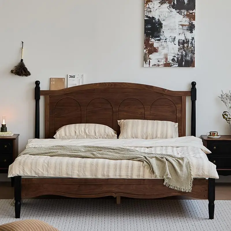 

North American black walnut solid wood French double bed cherry wood log retro American double medieval master bedroom queen bed